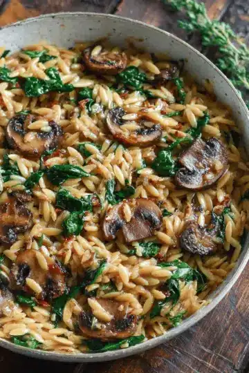 Creamy Spinach and Mushroom Orzo (30 Minutes, ONE-PAN)