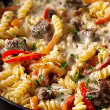 Recipe: Philly Cheesesteak Pasta Skillet
