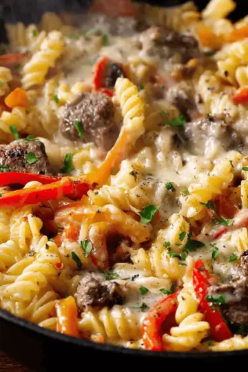 Recipe: Philly Cheesesteak Pasta Skillet
