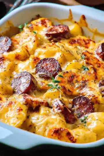 Cheesy Potatoes with Smoked Sausage