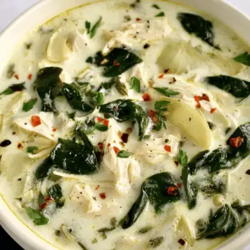 Slow Cooker Spinach Artichoke Chicken Soup