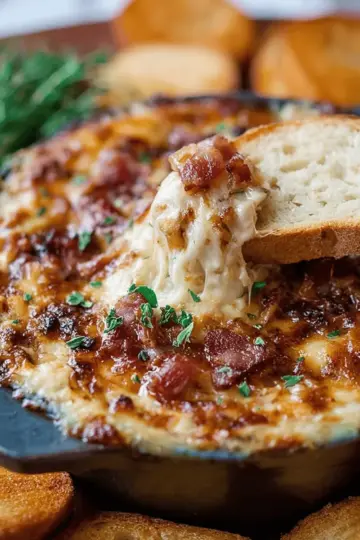 Hot Caramelized Onion Dip with Bacon and Gruyere