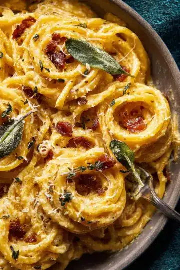Creamy Roasted Garlic Butternut Squash Pasta.