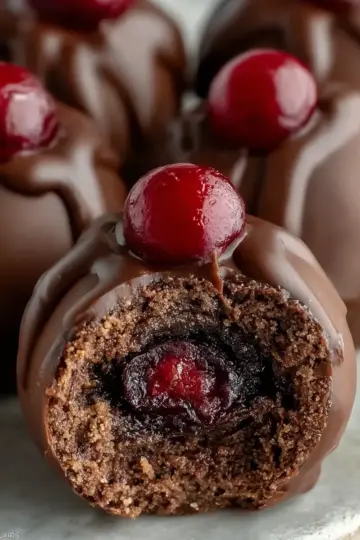 Chocolate Covered Cherry Brownie Bombs