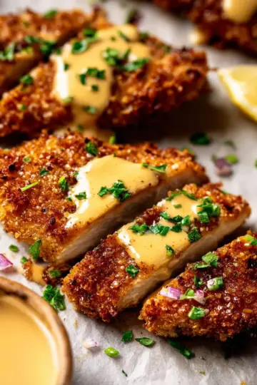 Pretzel Crusted Chicken with Cheddar-Mustard Sauce