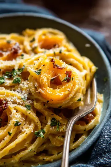 Creamy Roasted Garlic Butternut Squash Pasta.