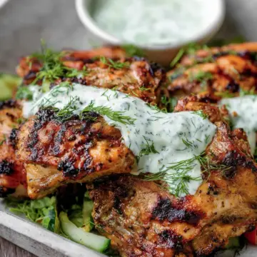 Mediterranean Grilled Chicken Thighs with Dill Yogurt Sauce