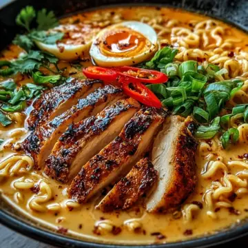 Fiery Chicken Ramen with Creamy Garlic Sauce