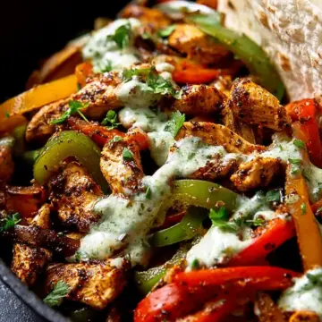 Skillet Chicken Fajitas with Creamy Jalapeño Verde Sauce.