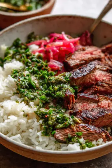 Skirt Steak Rice Bowls with Chimichurri Sauce