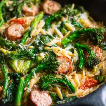 Recipe: Broccolini, Chicken Sausage, and Orzo Skillet