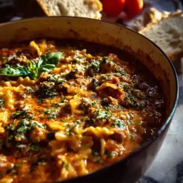 One Pot Creamy Italian Lasagna Soup.