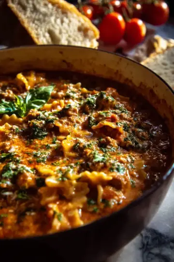 One Pot Creamy Italian Lasagna Soup.