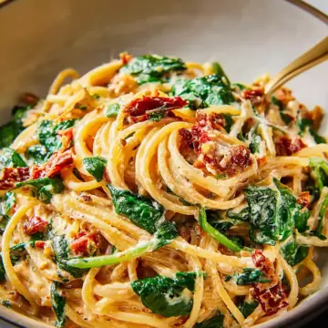 Spaghetti & Spinach with Sun-Dried Tomato Cream Sauce