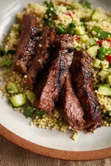 skirt steak with lemon couscous salad