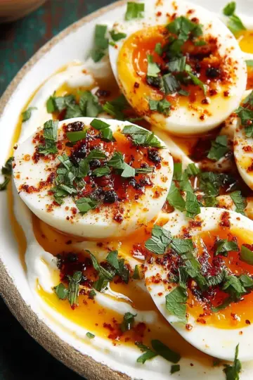 Jammy Eggs with Chili Butter and Garlic Yogurt