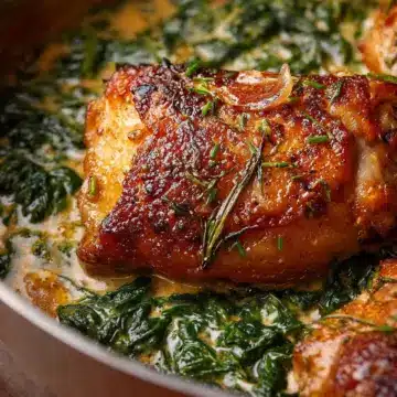 Gebakken kippendij in spinazie roomsaus