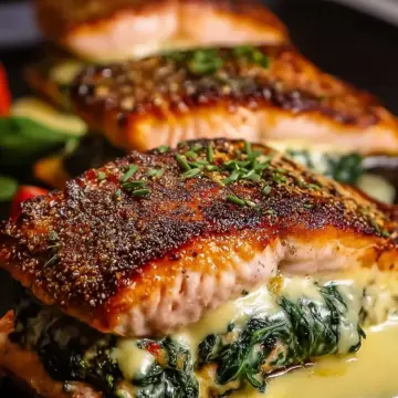 Blackened Salmon Stuffed with Spinach and Parmesan Cheese