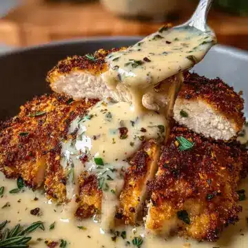 Parmesan Crusted Chicken with Creamy Garlic Sauce