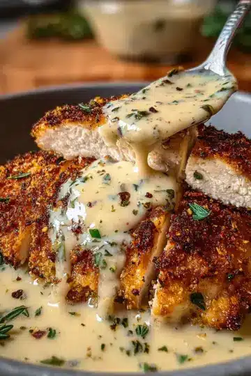Parmesan Crusted Chicken with Creamy Garlic Sauce