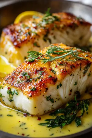 Golden Seared Cod with Herb Butter Sauce
