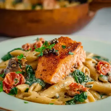Healthy & Creamy Tuscan Salmon Pasta