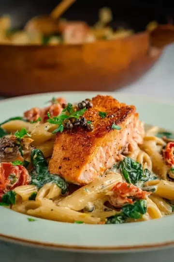 Healthy & Creamy Tuscan Salmon Pasta