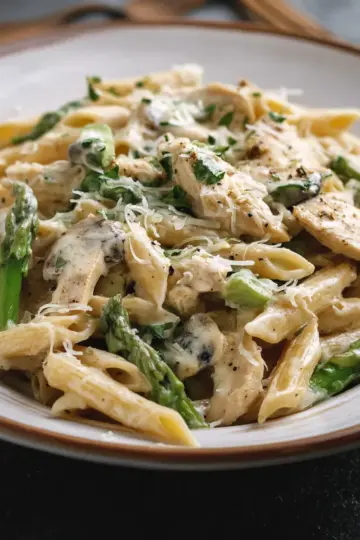 Creamy Mushroom and Asparagus Chicken Penne Recipe