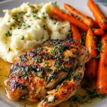 Garlic Herb Chicken with Mashed Potatoes and Glazed Carrots