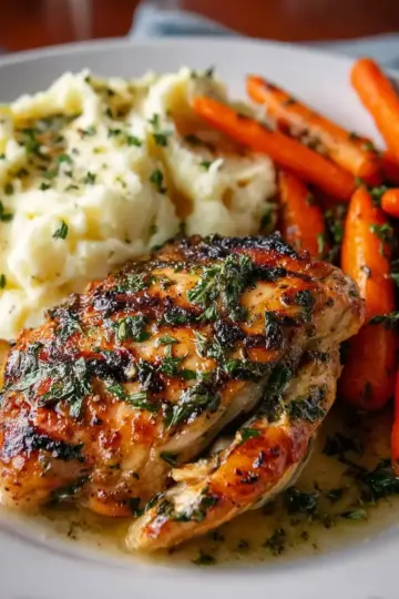 Garlic Herb Chicken with Mashed Potatoes and Glazed Carrots
