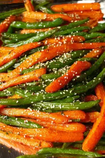 Honey Roasted Carrots with Green Beans and Sesame Seeds