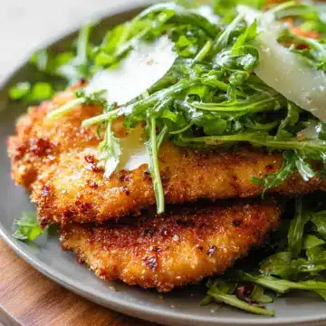Crusted Chicken Romano Cutlets with Peppery Arugula Salad