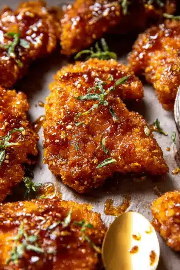 Baked Crunchy Hot Honey Chicken.