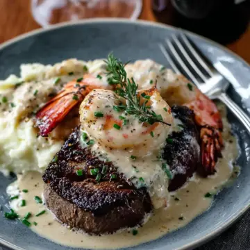 Surf and Turf with Garlic Cream Sauce