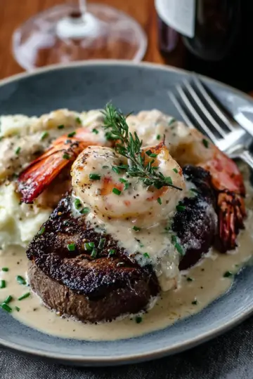 Surf and Turf with Garlic Cream Sauce
