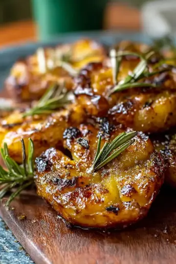 Smoky Grilled Garlic Rosemary Smashed Potatoes