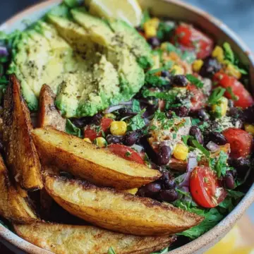 Avocado Black Bean Salad Bowl with Crispy Potato Wedges: 7 Fresh Crispy Dinner Wins