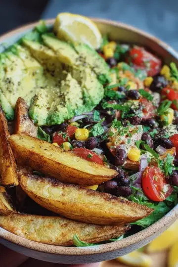 Avocado Black Bean Salad Bowl with Crispy Potato Wedges: 7 Fresh Crispy Dinner Wins
