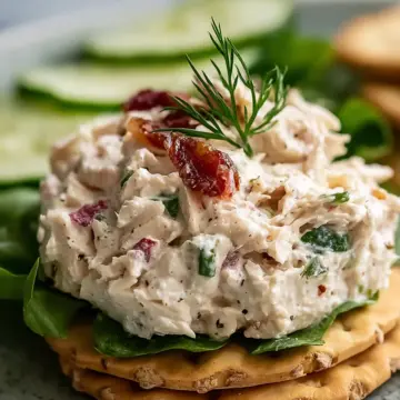 High Protein Chicken Salad on Crackers