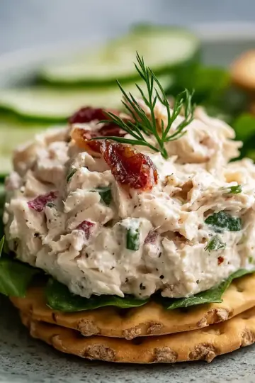 High Protein Chicken Salad on Crackers